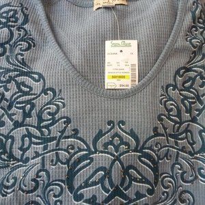 Live & Let Live Women's Plus 18 1X, Thermal Weave Embellished Top, Blue  NWT$54